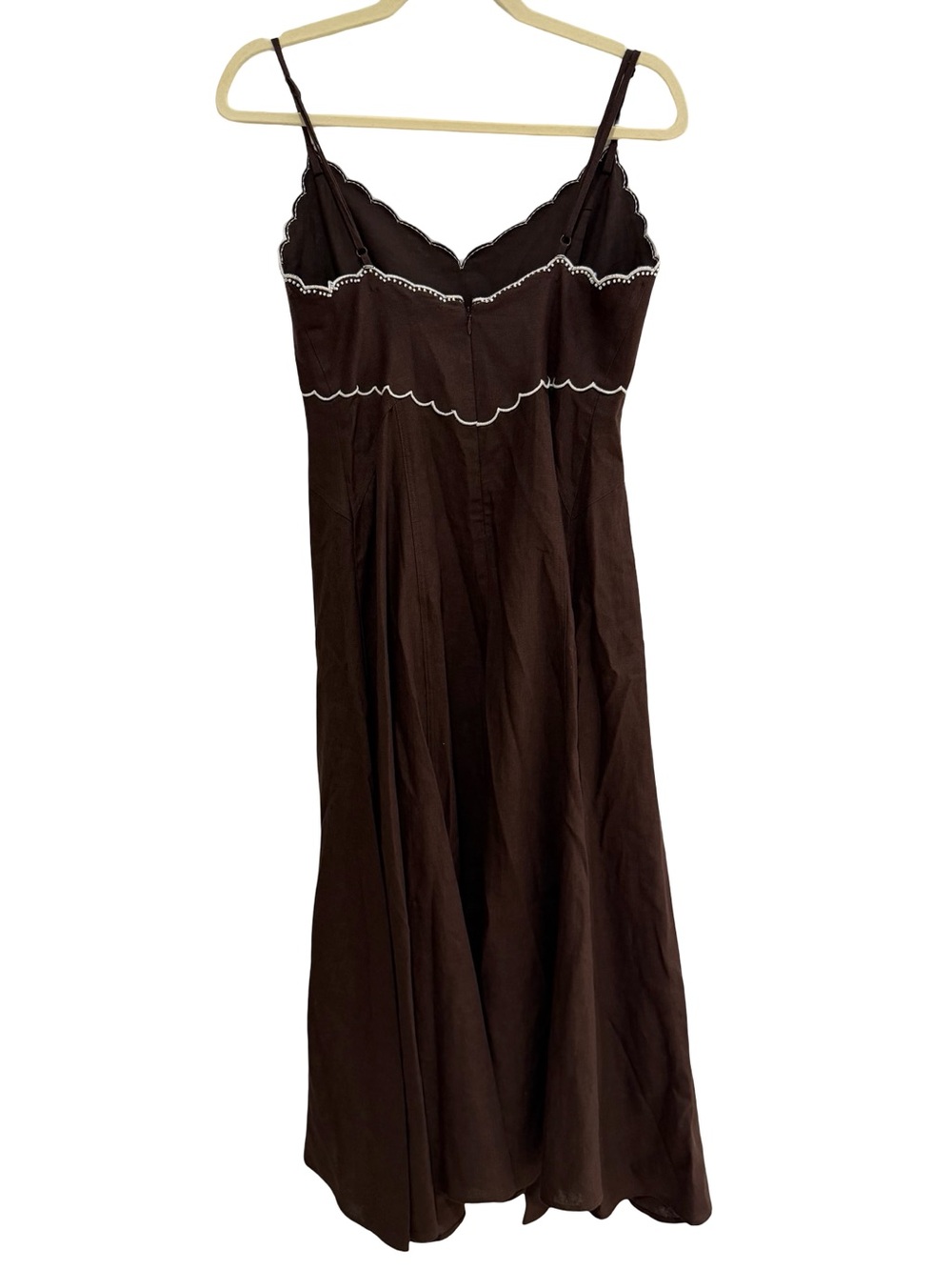 Caroline Constas Brown Scalloped Embroidered Linen Maxi Dress NWT - Picture 4 of 11